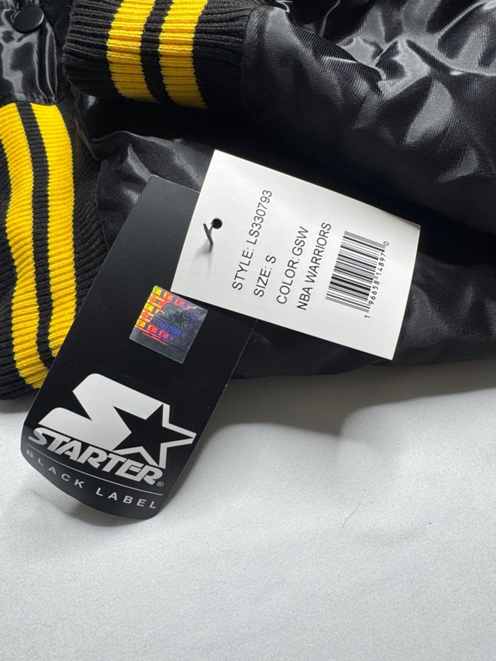 Starter Black Label x Rakuten Warriors Satin Bomber Jacket Black Gold S NWT - Picture 2 of 6